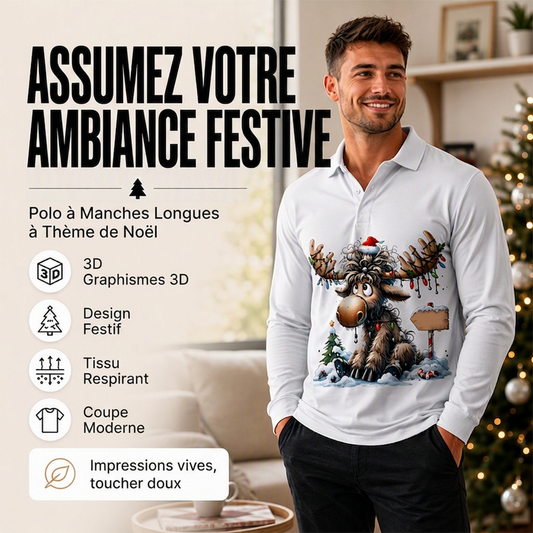 📢📢50 % DE RÉDUCTION !! ⏰ Haut à col pour homme à motif d'élan à manches longues