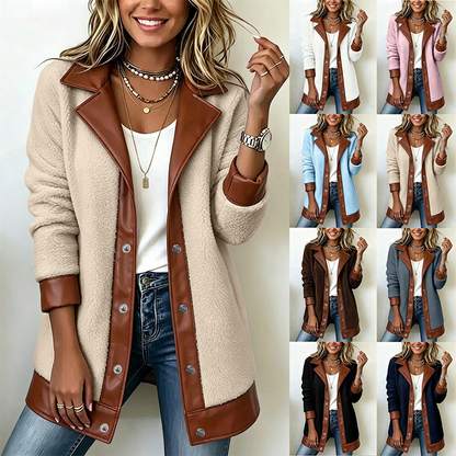 🌸 OFFRE LIMITÉE –50% ! ✨ Veste en peluche à patchwork et à col revers pour femme