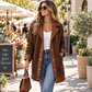 🌸 OFFRE LIMITÉE –50% ! ✨ Veste en peluche à patchwork et à col revers pour femme