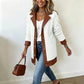 🌸 OFFRE LIMITÉE –50% ! ✨ Veste en peluche à patchwork et à col revers pour femme