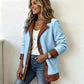 🌸 OFFRE LIMITÉE –50% ! ✨ Veste en peluche à patchwork et à col revers pour femme