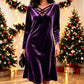 🌙 OFFRE LIMITÉE -50% ! 💕 Robe mi-longue en velours à col V et entrecroisée pour femmes
