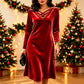 🌙 OFFRE LIMITÉE -50% ! 💕 Robe mi-longue en velours à col V et entrecroisée pour femmes