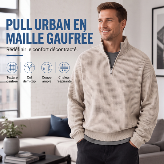 📢📢50 % DE RÉDUCTION !! ⏰ Sweat décontracté pour homme à texture gaufrée, demi-zip
