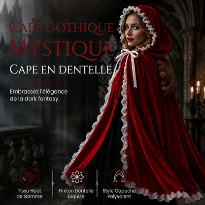 🎃 -50 % | 🖤 Cape d’Halloween à Capuche en Velours & Dentelle – Sorcière, Vampire & Cosplay