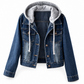 🌸 OFFRE LIMITÉE –50% ! ✨ Veste en jean à capuche superposée pour femme, avec doublure chaude