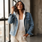 🌸 OFFRE LIMITÉE –50% ! ✨ Veste en jean à capuche superposée pour femme, avec doublure chaude