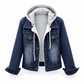 🌸 OFFRE LIMITÉE –50% ! ✨ Veste en jean à capuche superposée pour femme, avec doublure chaude
