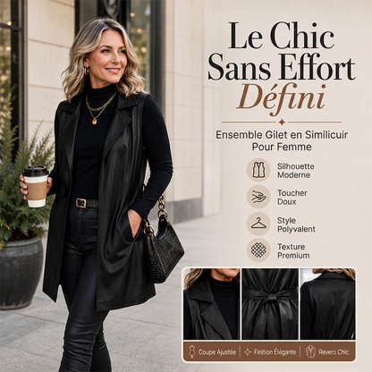 🌸 OFFRE LIMITÉE –50% ! ✨ Veste sans manches pour femme en cuir PU élégant