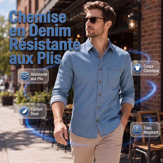 📢📢50 % DE RÉDUCTION !! ⏰ Chemise en jean décontractée à manches longues pour homme