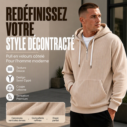 📢📢50 % DE RÉDUCTION !! ⏰ Sweat à capuche décontracté en velours côtelé pour homme, demi-zip