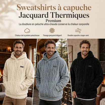 Sweat à capuche doublé polaire pour homme, motif jacquard, manches longues, style pull, pour tenues décontractées et activités en extérieur en hiver