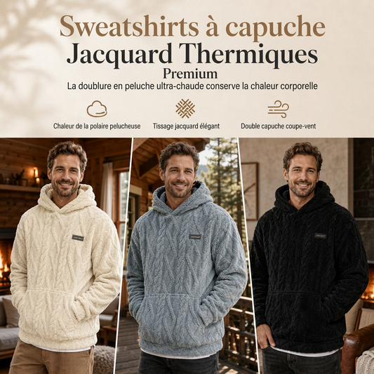 Sweat à capuche doublé polaire pour homme, motif jacquard, manches longues, style pull, pour tenues décontractées et activités en extérieur en hiver