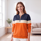 🔥 -50 % | 🎨 Sweat Demi-Zip Color-Block Femme – Décontracté & Tendance