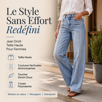 🔥 -50 % | 👖 Jean Large Femme à Coutures Devant – Silhouette Élancée & Look Moderne